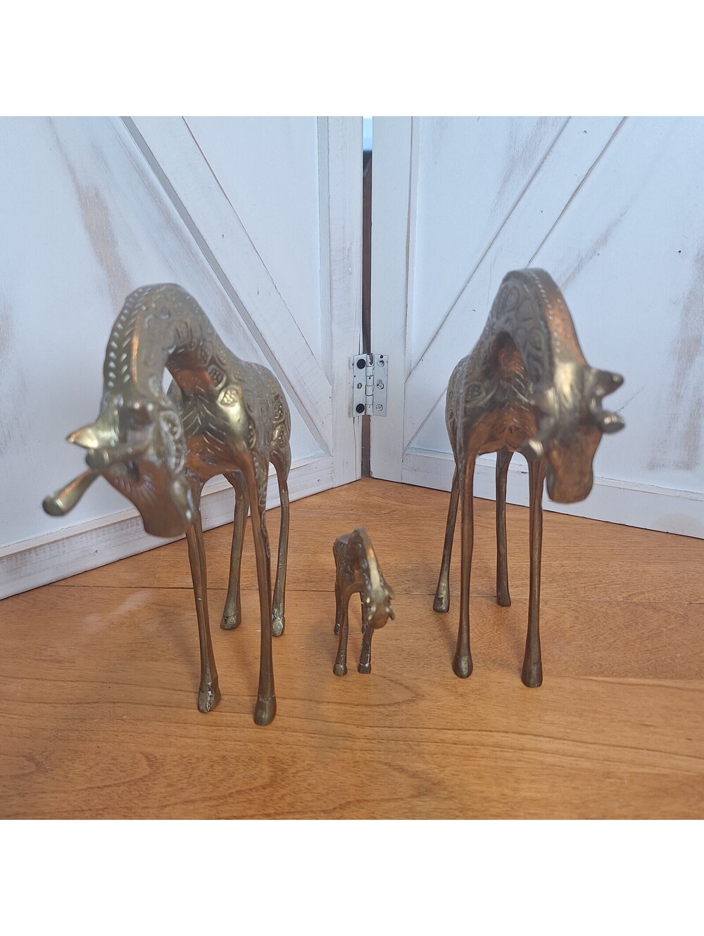 Vintage Set Of 3 Solid Brass Giraffe Statue Figurines Mom/Dad/Baby/Family - Picture 2 of 9